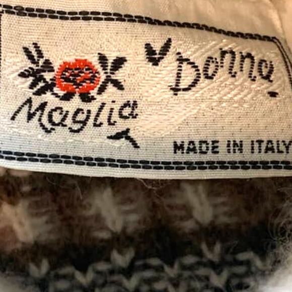 Vintage Maglia Donna Nordic Sweater M Fair Isle Brown Wool Blend Italy Pullover - Picture 6 of 8